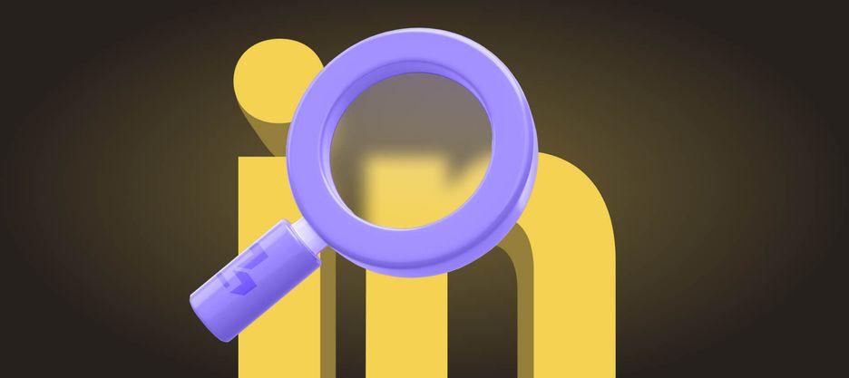 A magnifying glass pointed at the LinkedIn icon